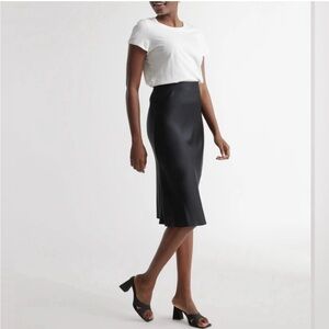 Quince Black Silk Midi Skirt Sz L